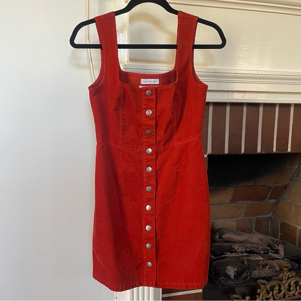 Burnt Orange Button Up Corduroy Dress